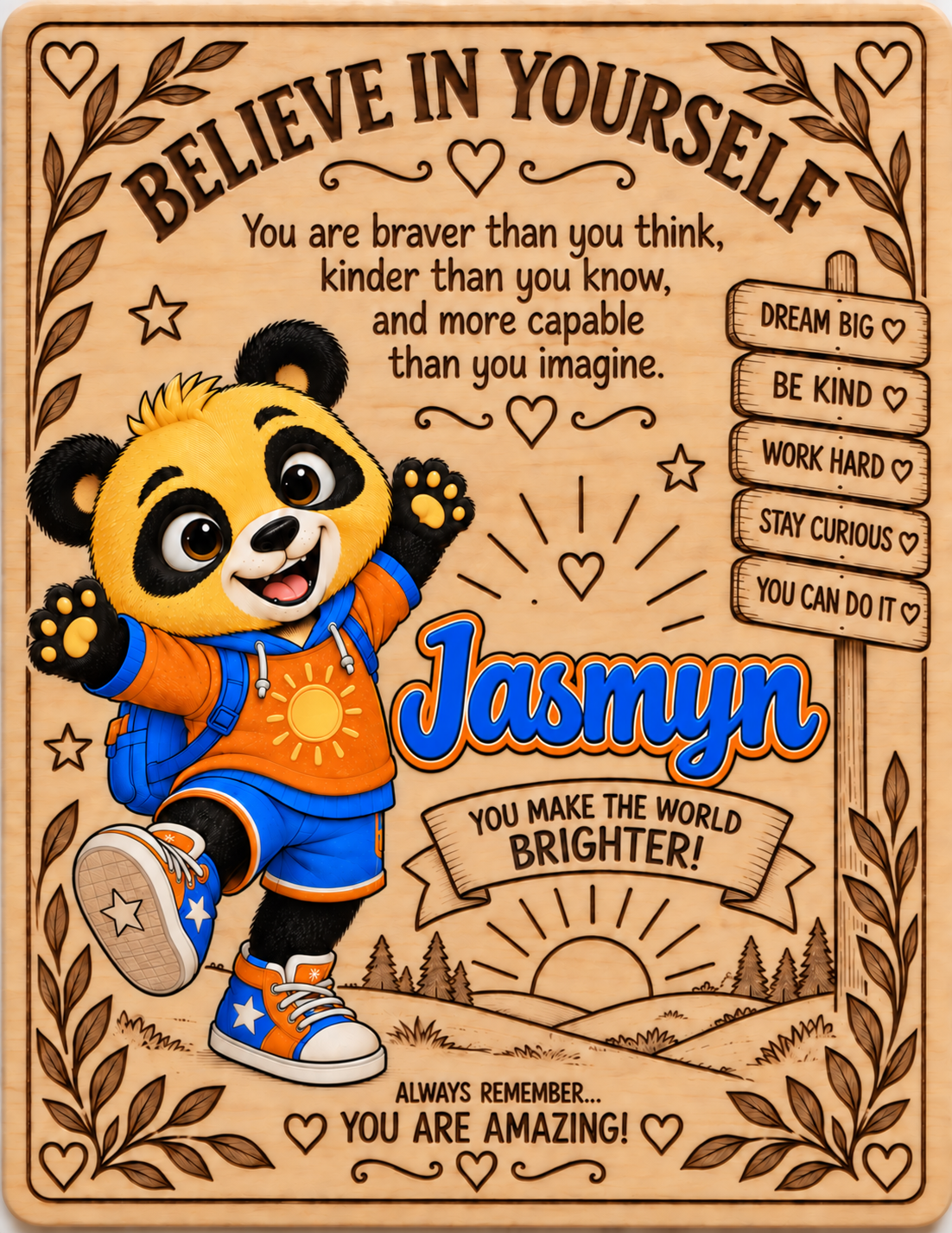 Jasmyn personalized Believe in Yourself name board