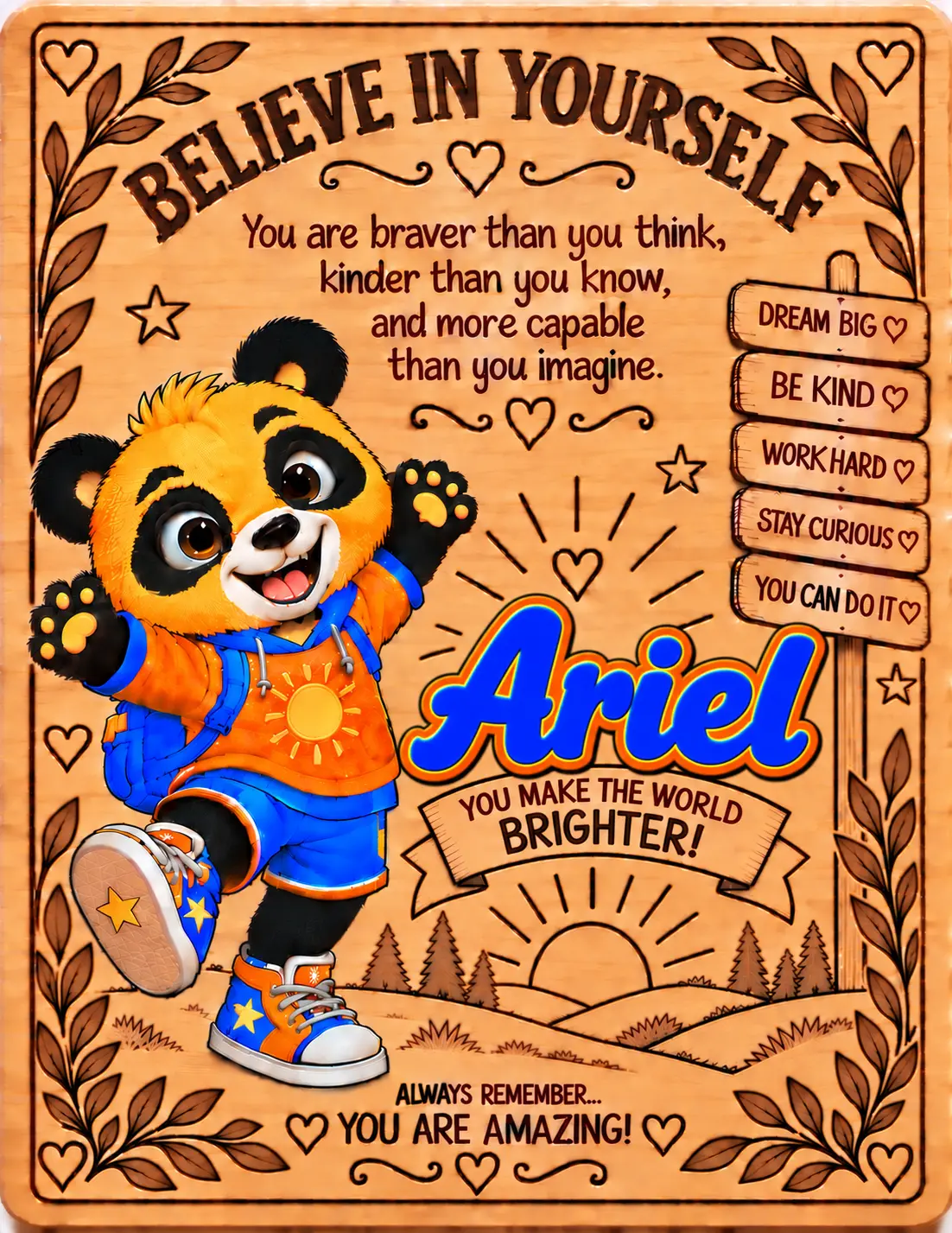 Ariel personalized Believe in Yourself name board