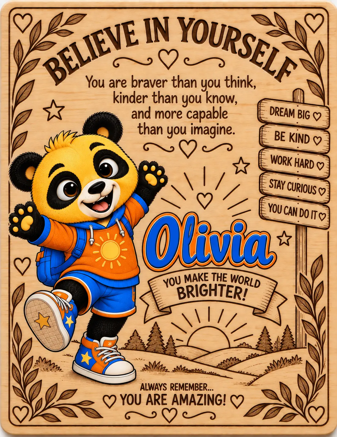 Olivia personalized Believe in Yourself name board