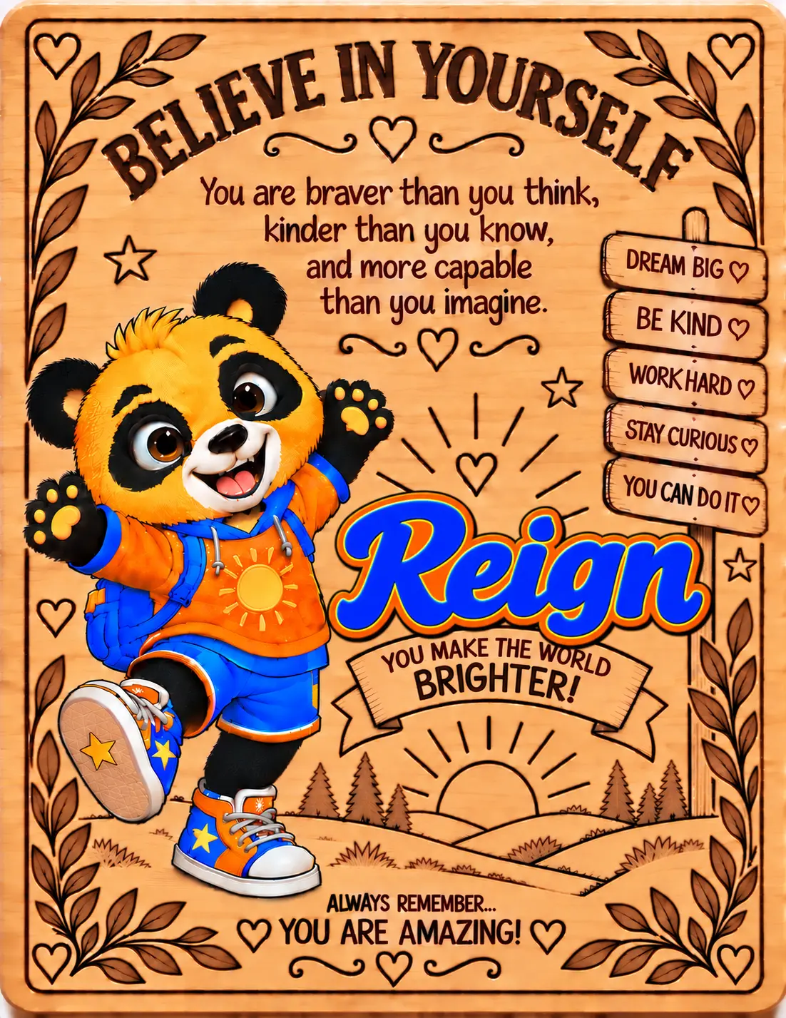 Reign personalized Believe in Yourself name board