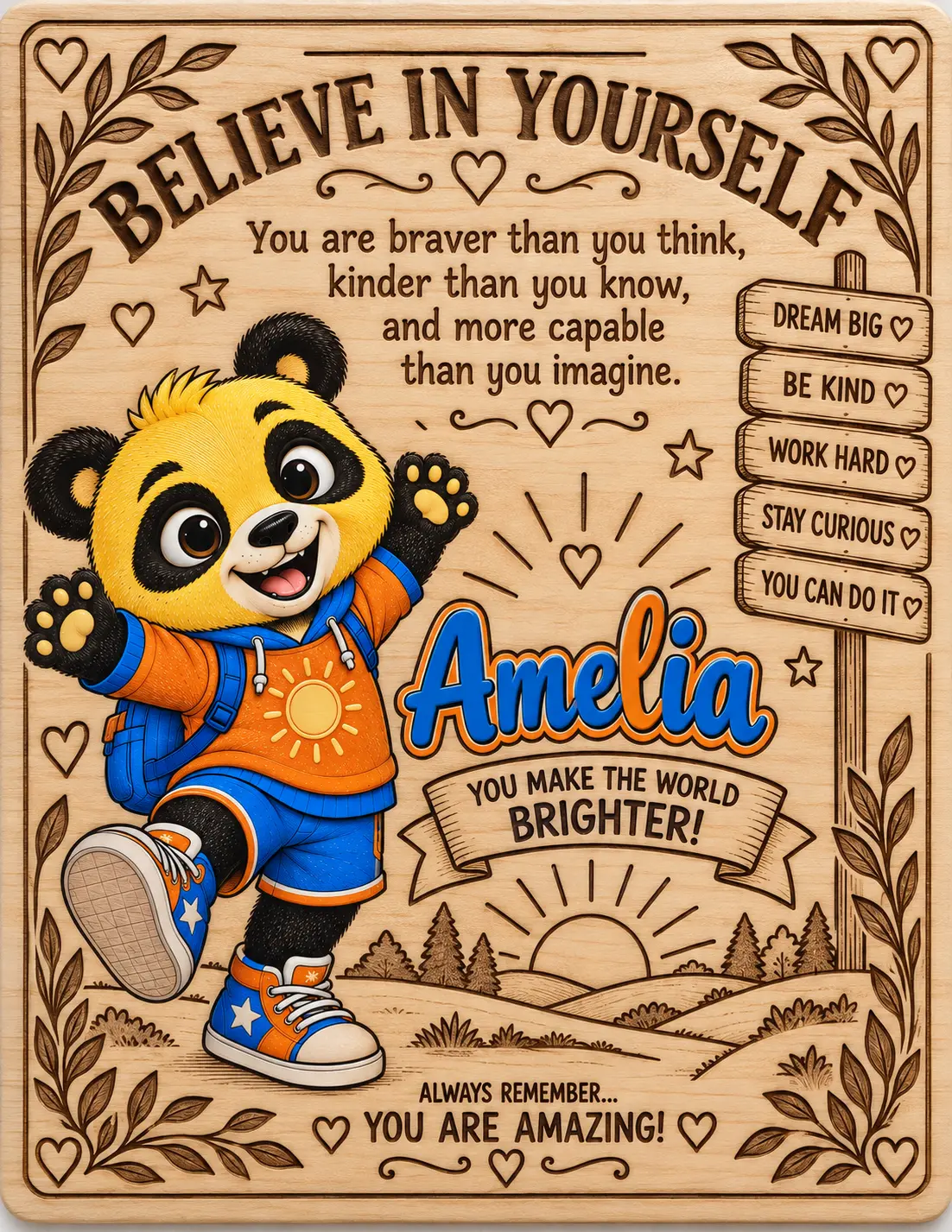 Amelia personalized Believe in Yourself name board