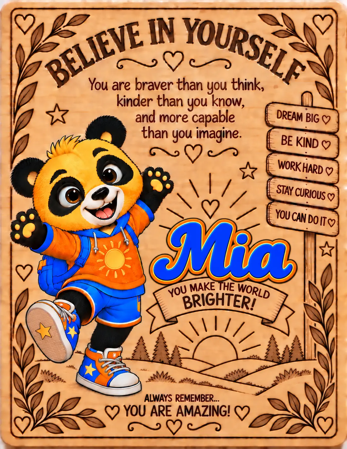 Mia personalized Believe in Yourself name board
