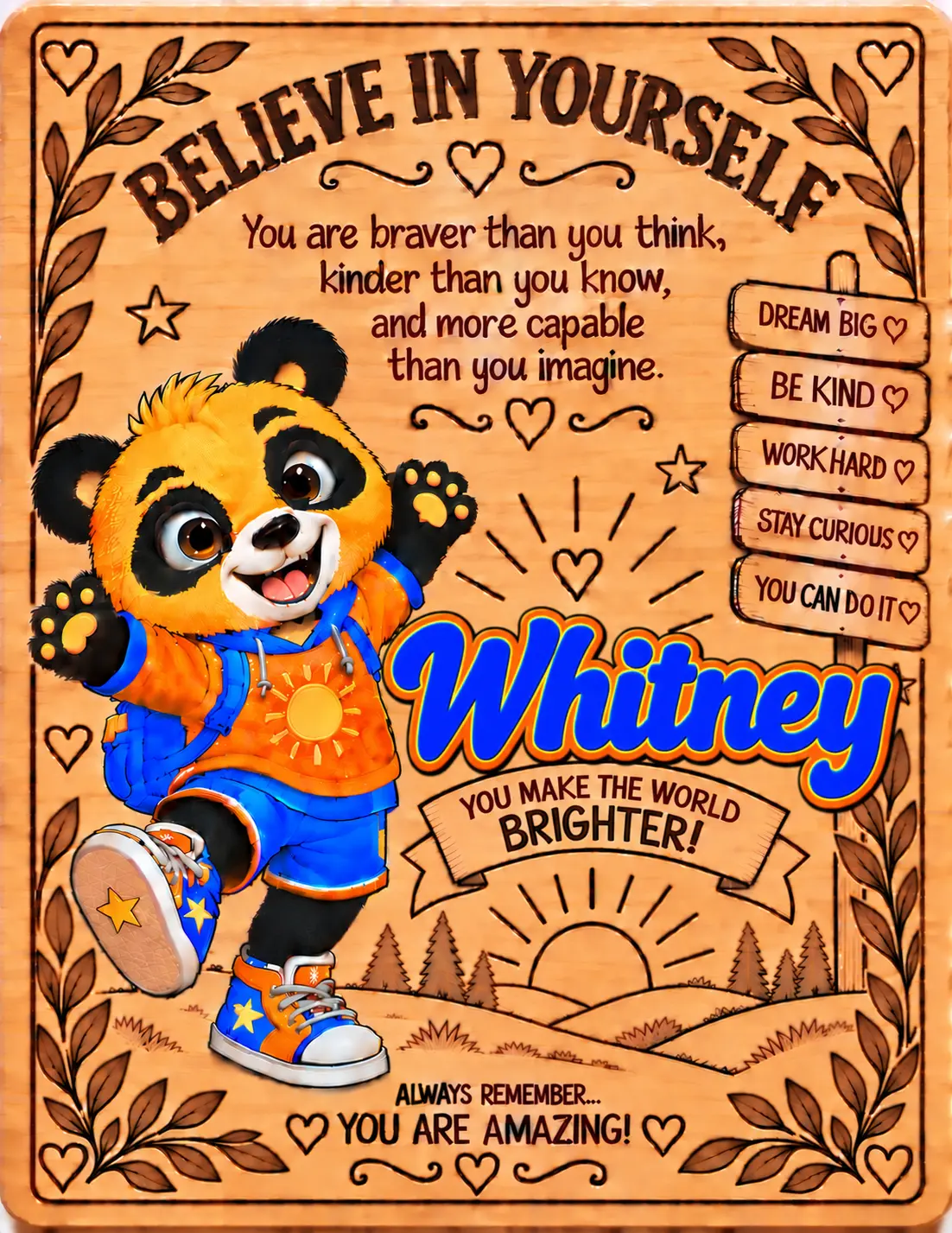 Whitney personalized Believe in Yourself name board