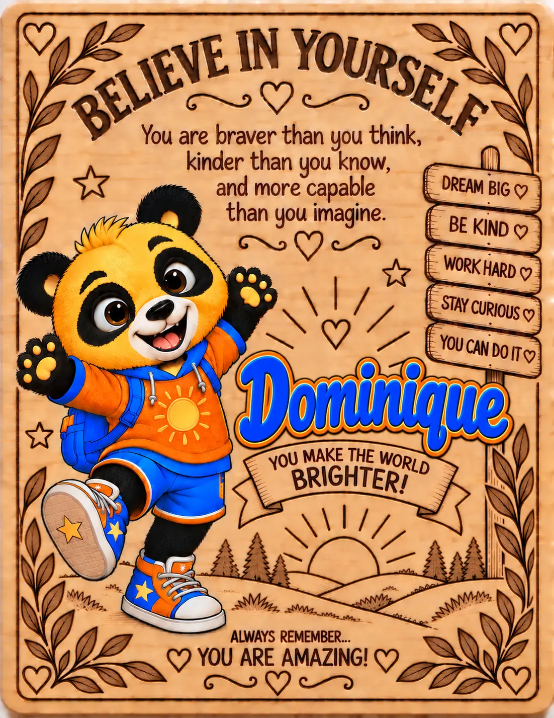 Dominique personalized Believe in Yourself name board