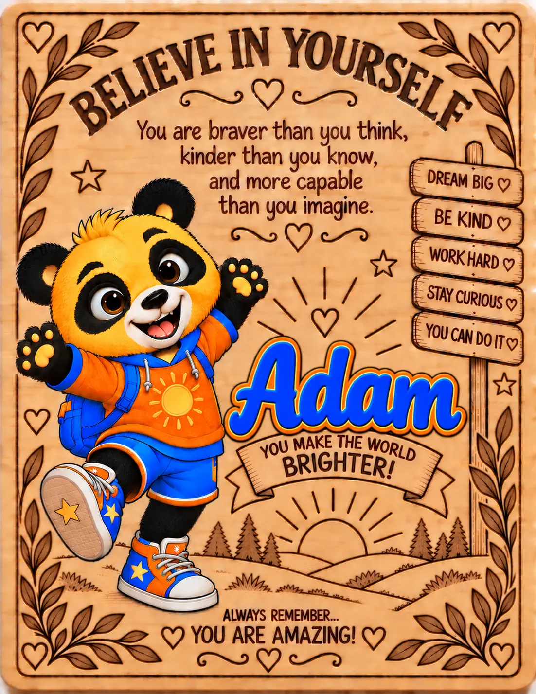 Adam personalized Believe in Yourself name board