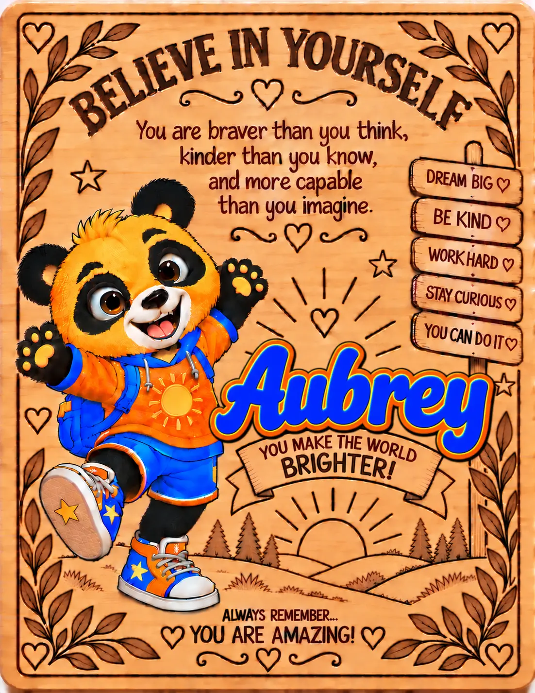 Aubrey personalized Believe in Yourself name board