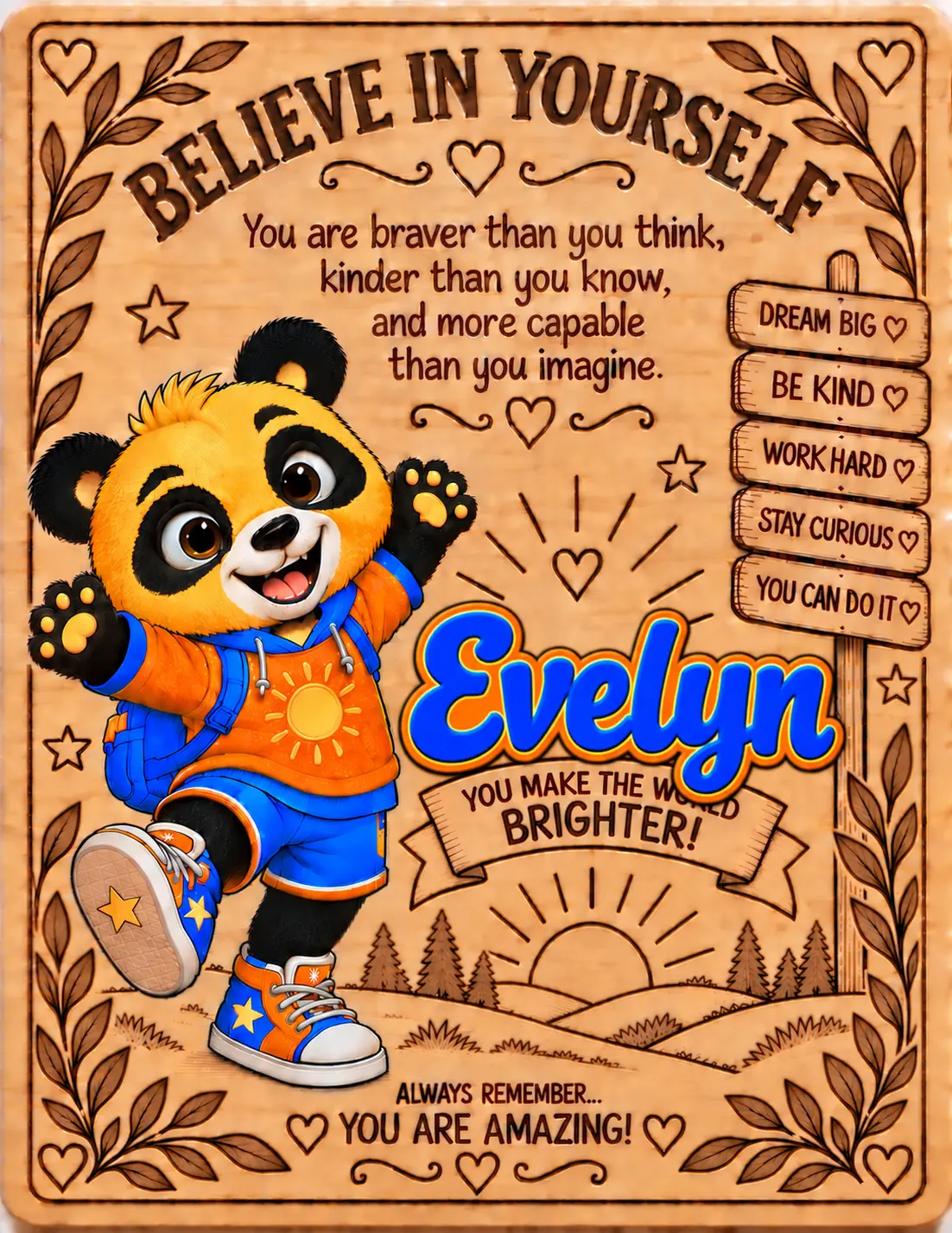 Evelyn personalized Believe in Yourself name board