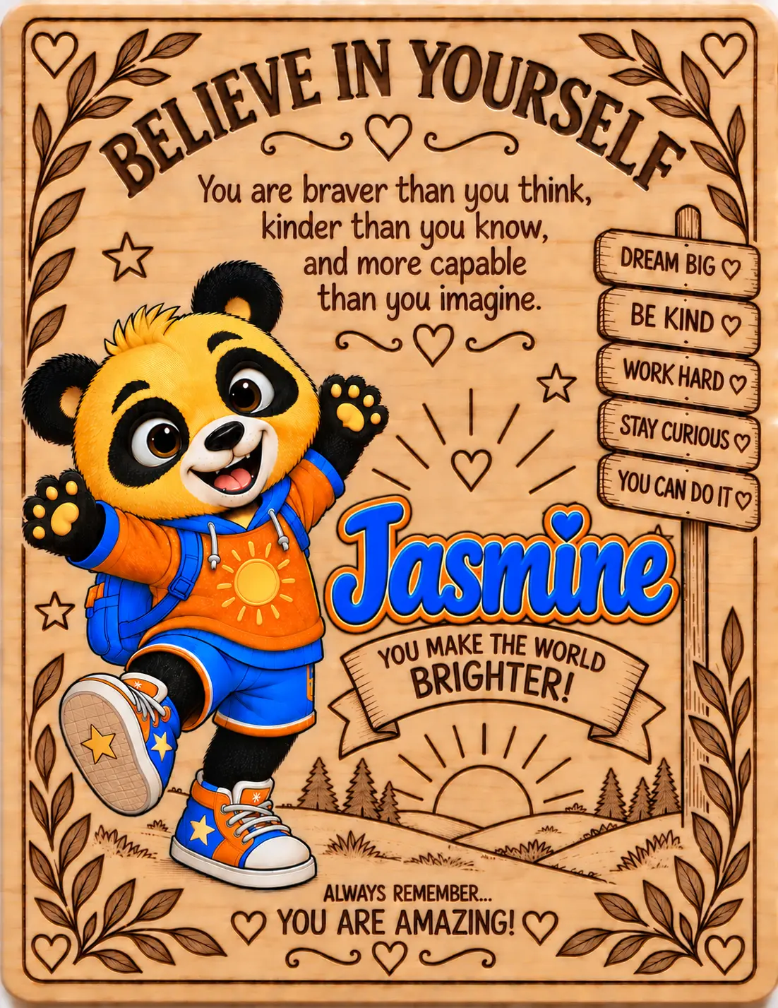 Jasmine personalized Believe in Yourself name board