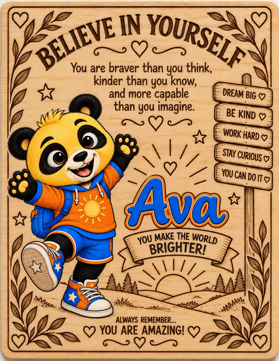 Ava personalized Believe in Yourself name board