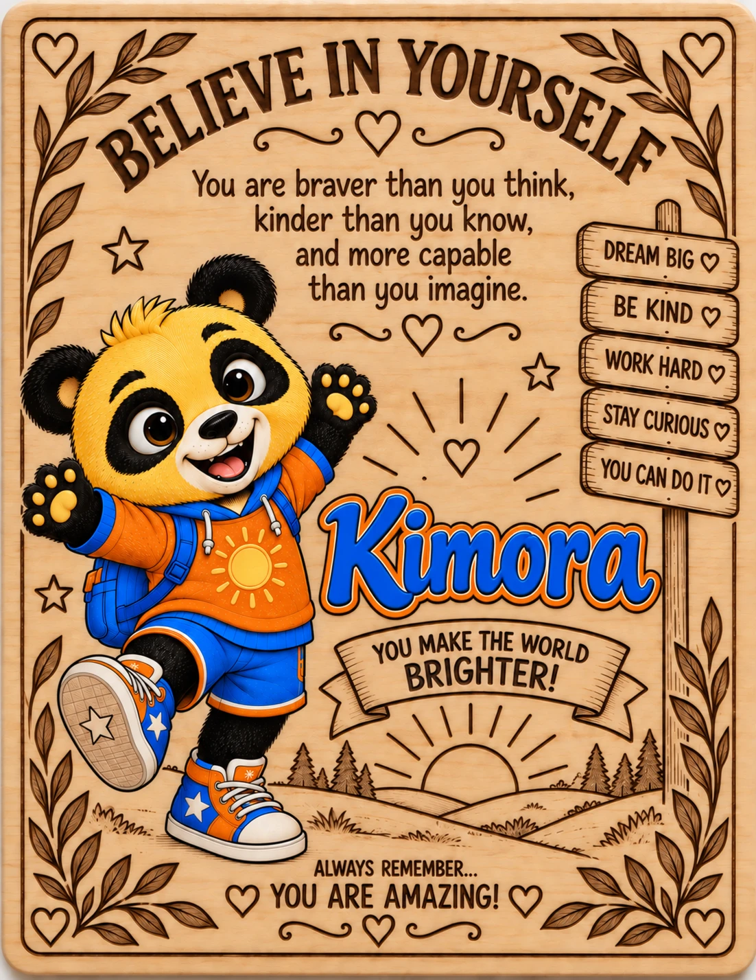 Kimora personalized Believe in Yourself name board