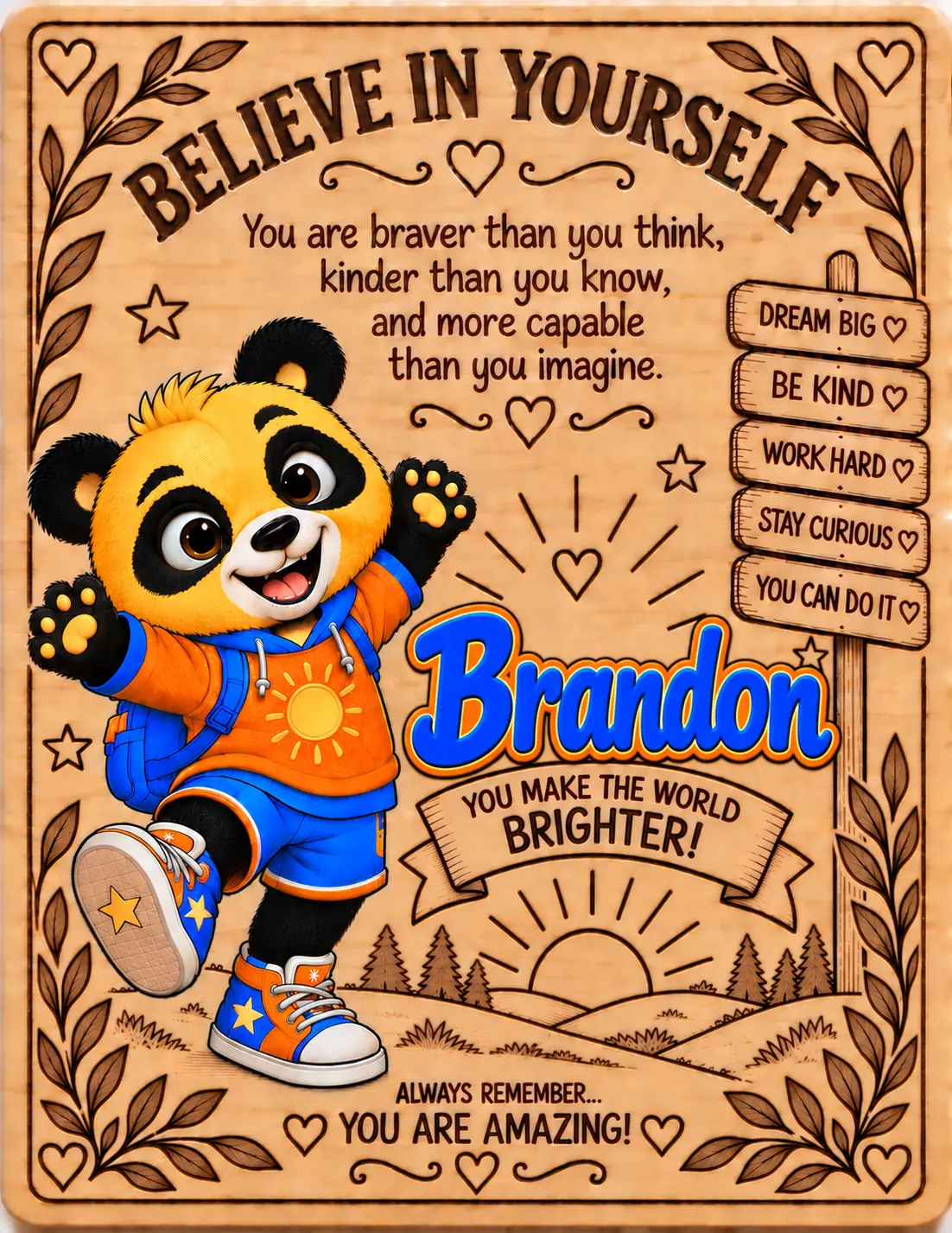 Brandon personalized Believe in Yourself name board