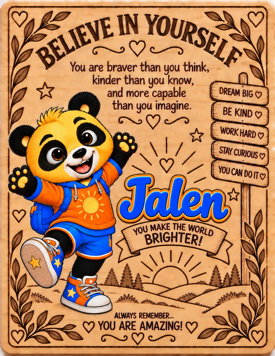Jalen personalized Believe in Yourself name board
