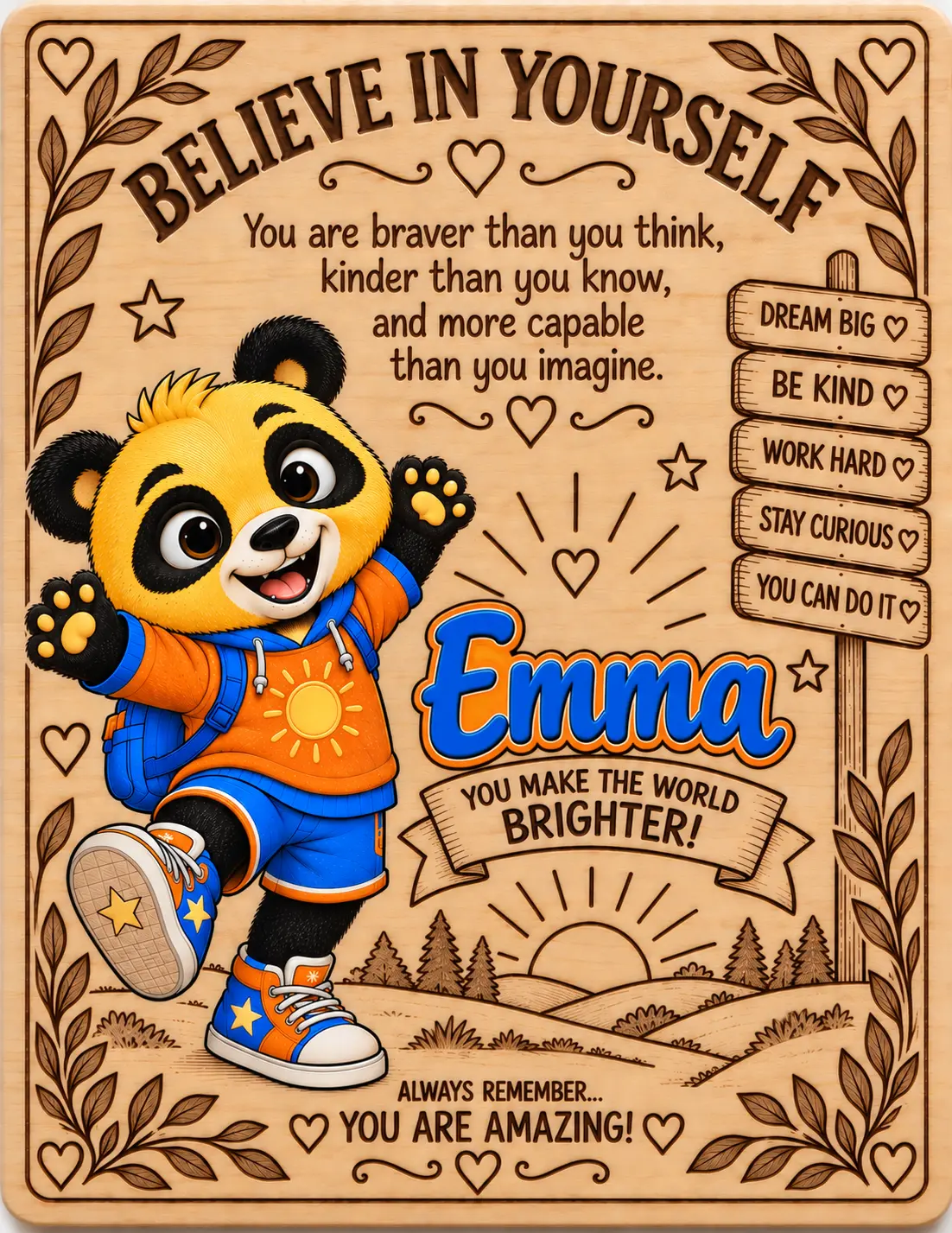 Emma personalized Believe in Yourself name board