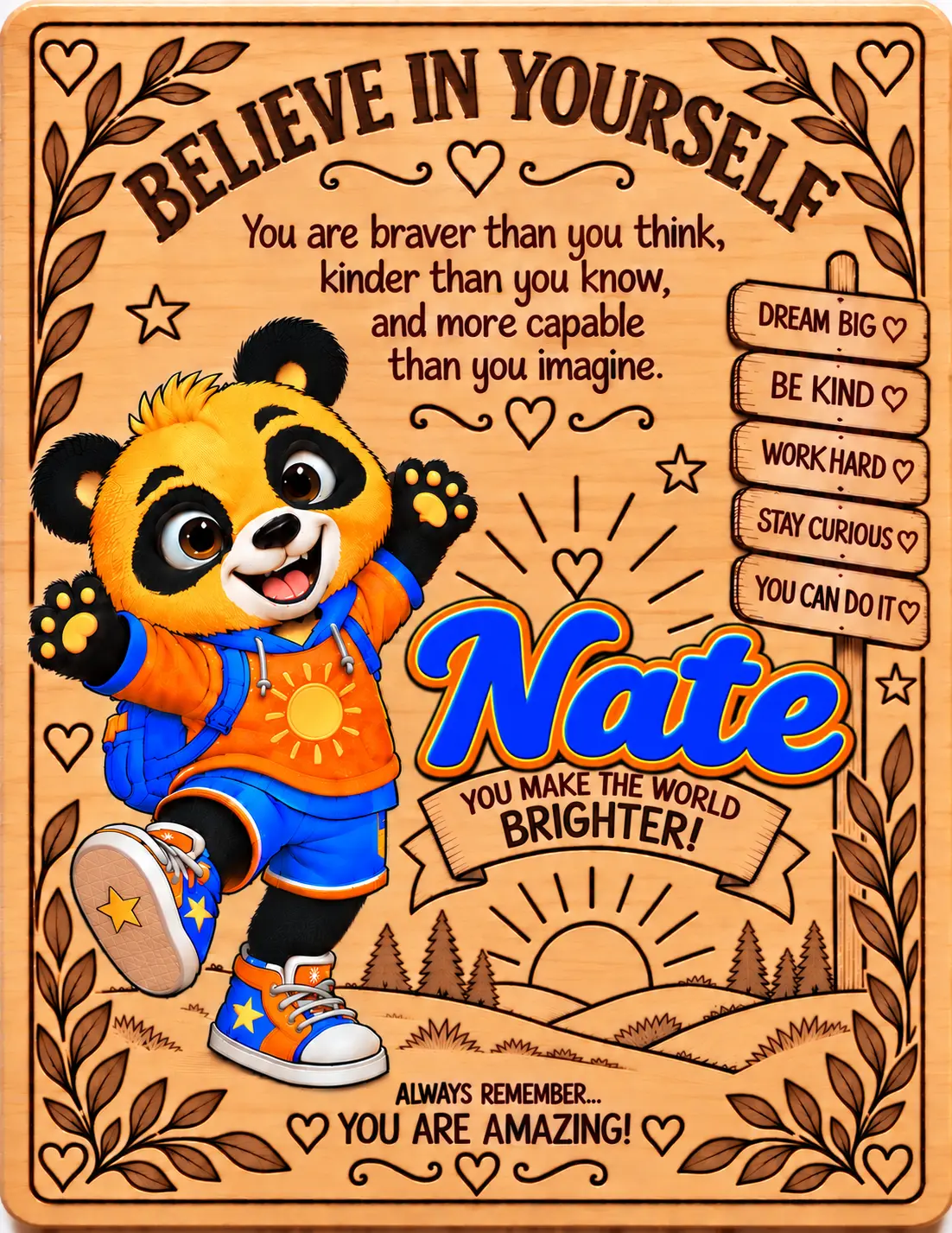 Nate personalized Believe in Yourself name board