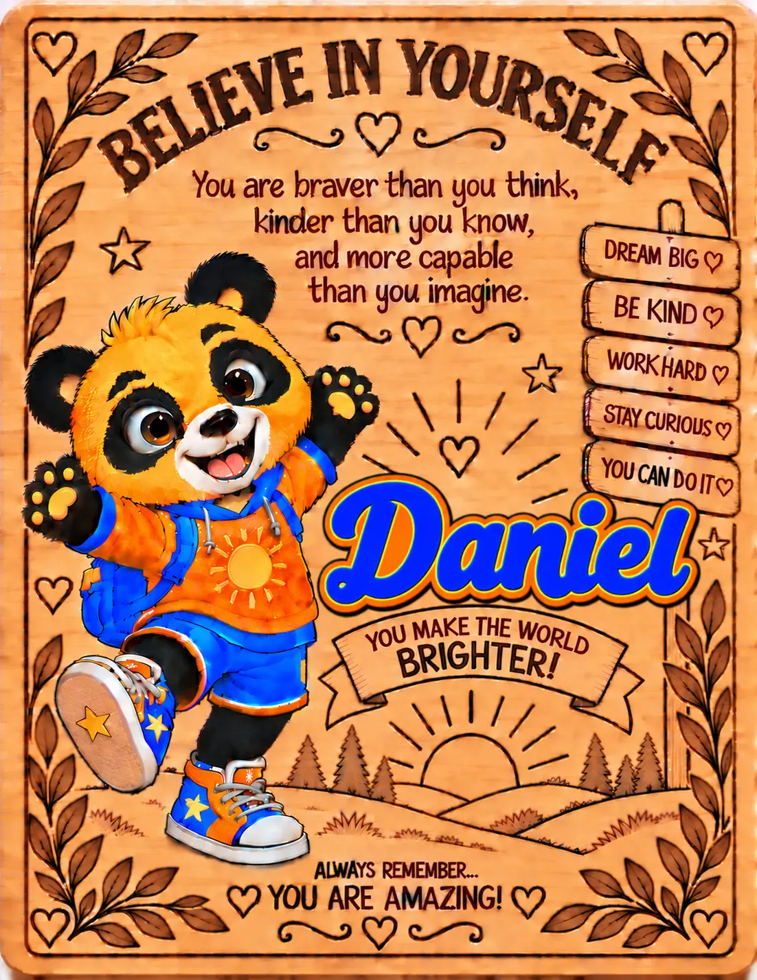 Daniel personalized Believe in Yourself name board
