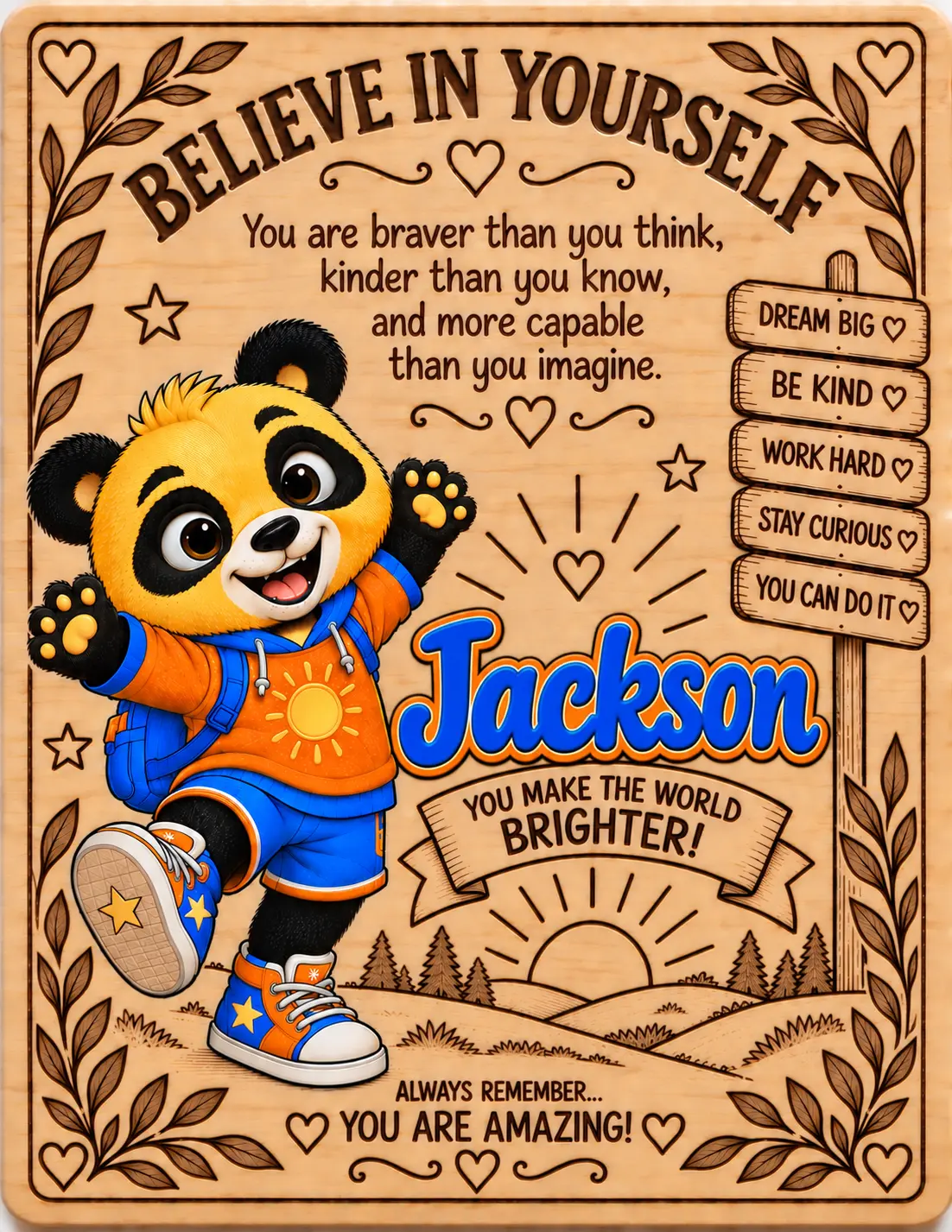 Jackson personalized Believe in Yourself name board