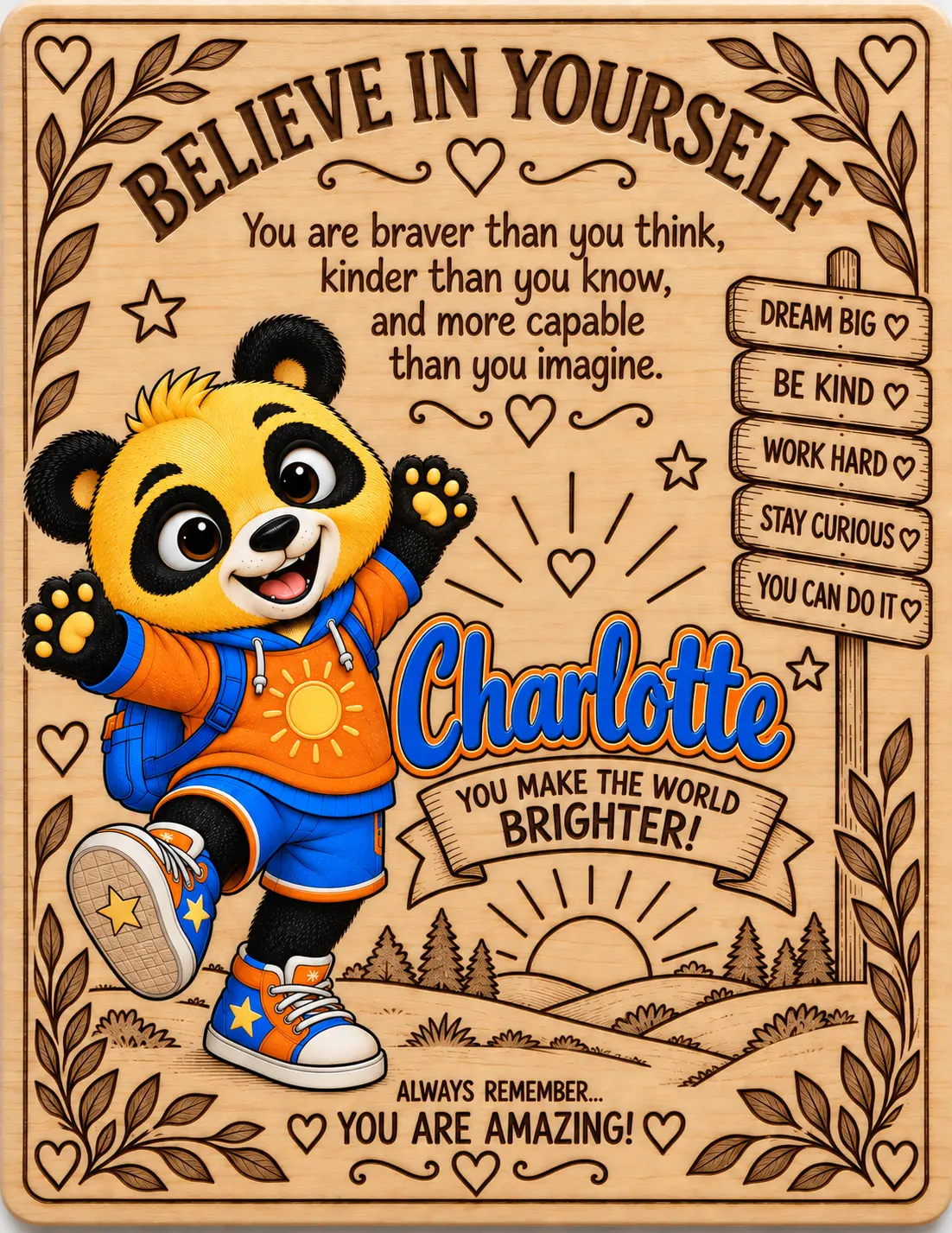 Charlotte personalized Believe in Yourself name board