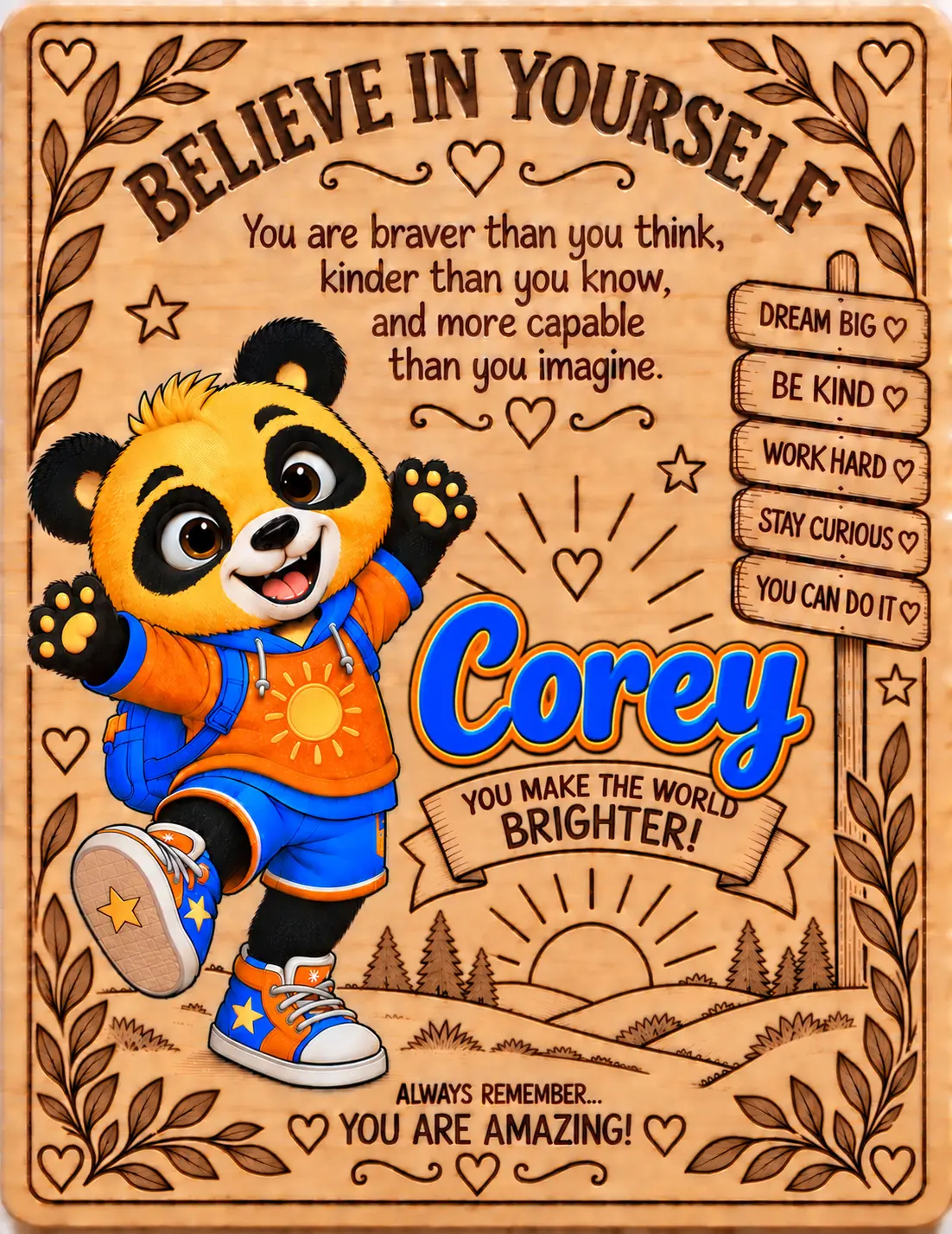 Corey personalized Believe in Yourself name board