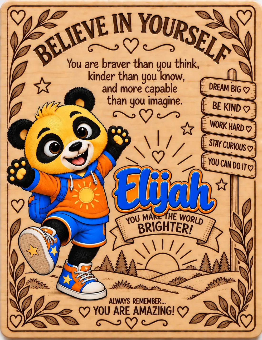 Elijah personalized Believe in Yourself name board