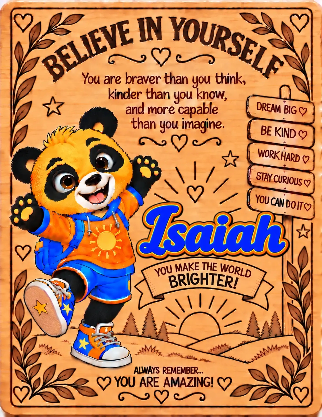 Isaiah personalized Believe in Yourself name board