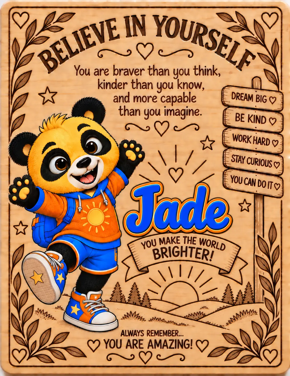 Jade personalized Believe in Yourself name board
