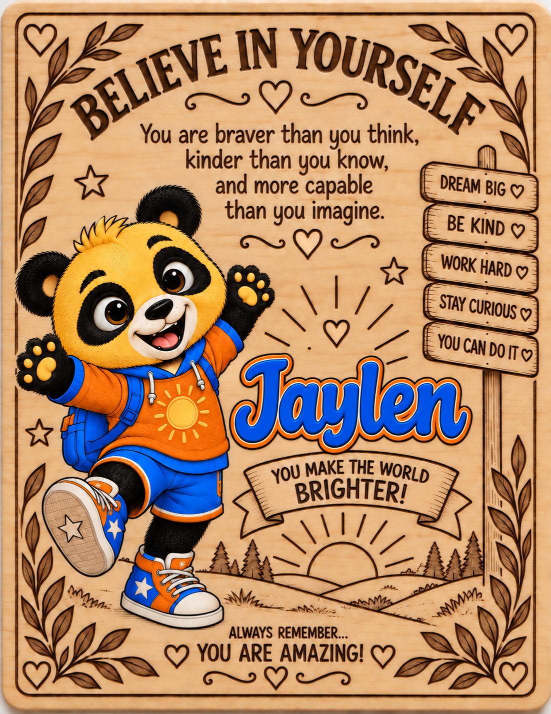 Jaylen personalized Believe in Yourself name board