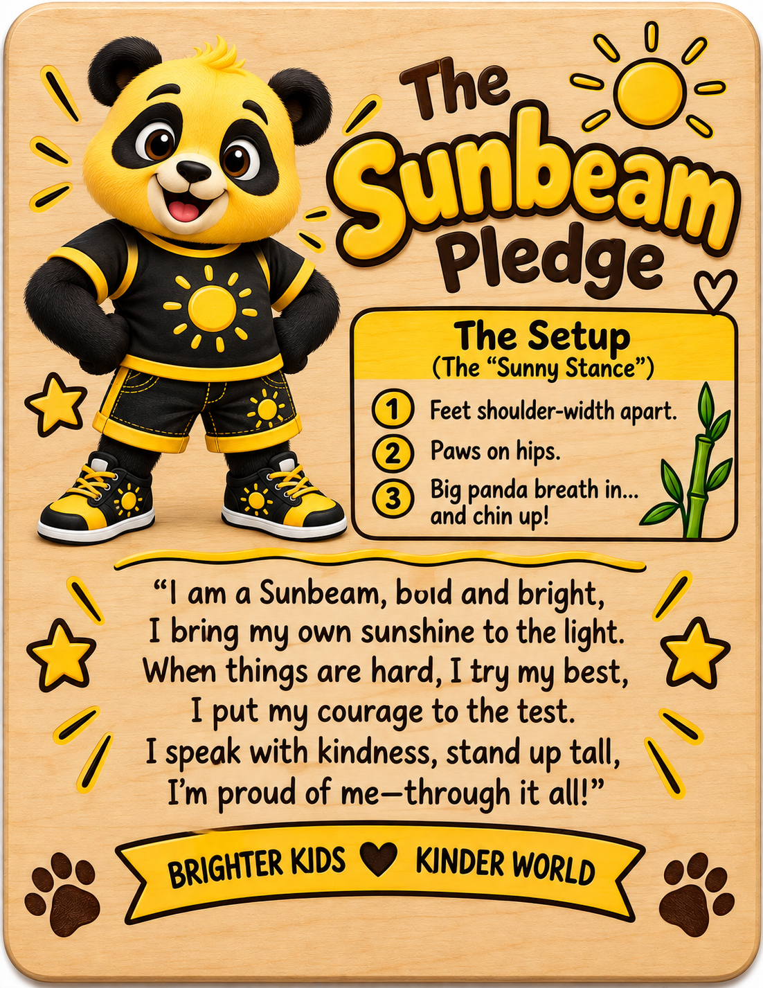 The Sunbeam Pledge plaque with Sunny and the Sunny Stance