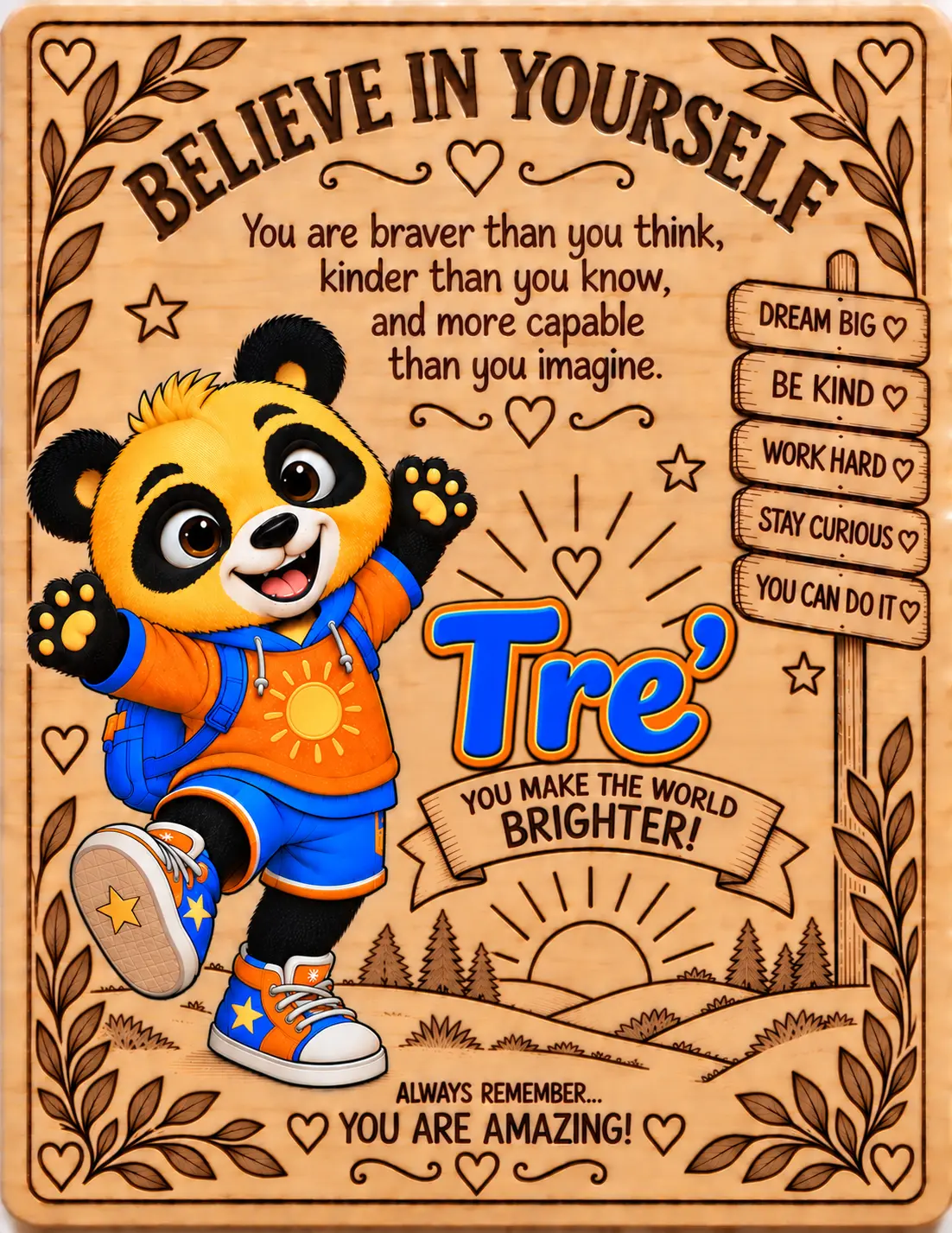Tre personalized Believe in Yourself name board