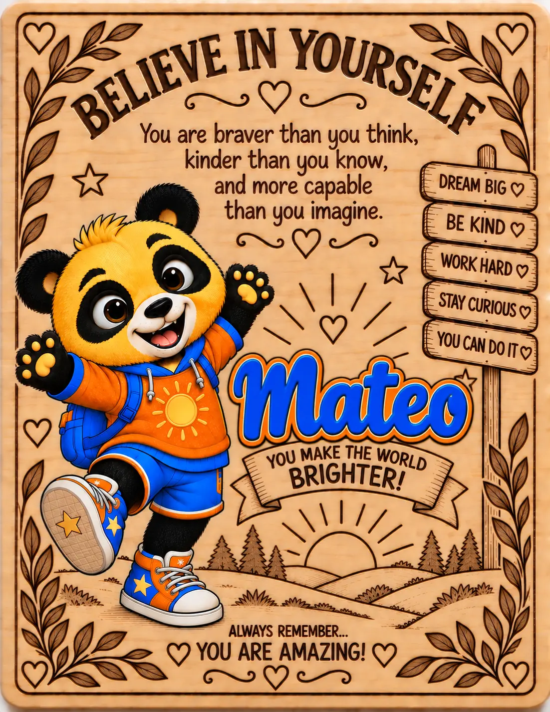 Mateo personalized Believe in Yourself name board