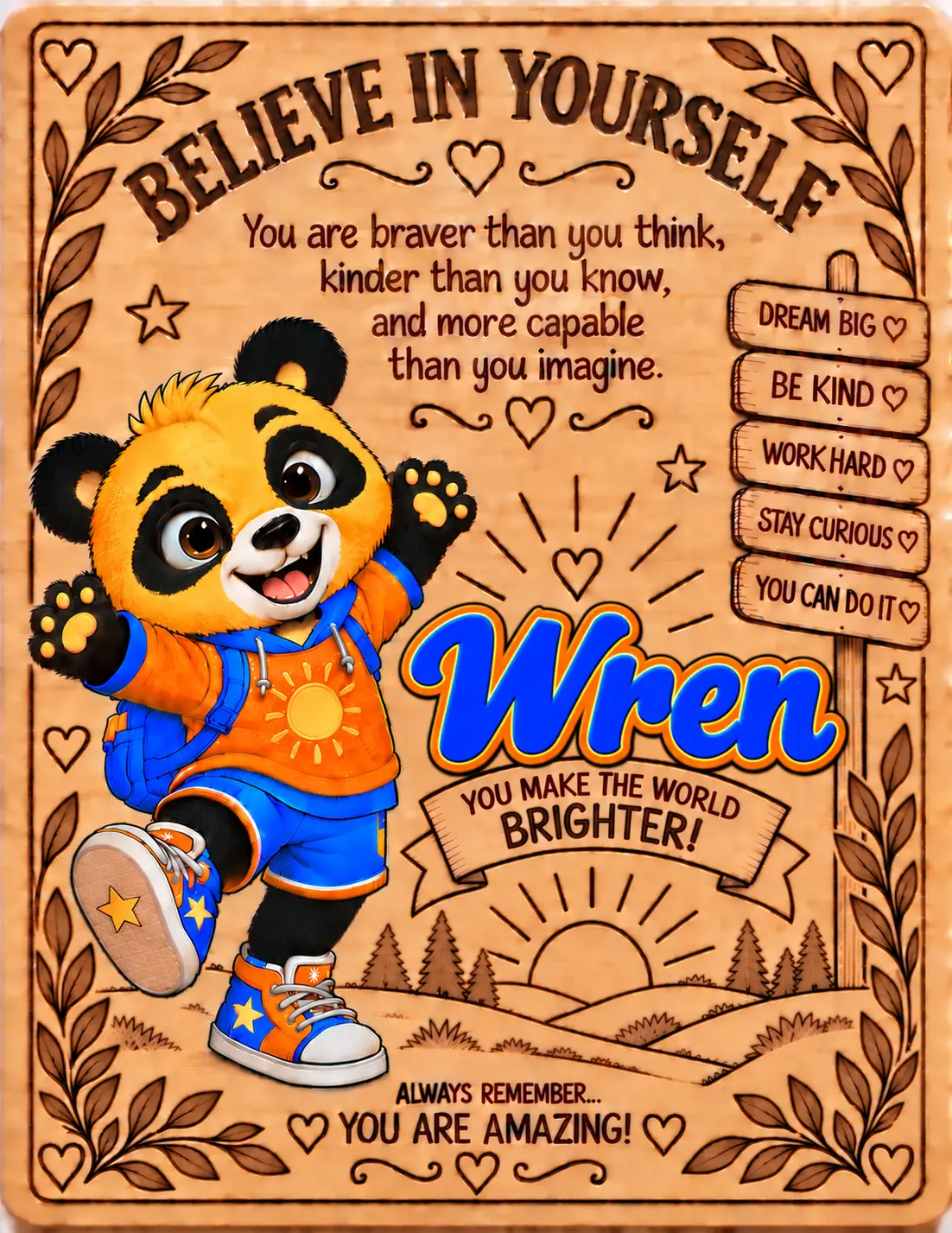 Wren personalized Believe in Yourself name board