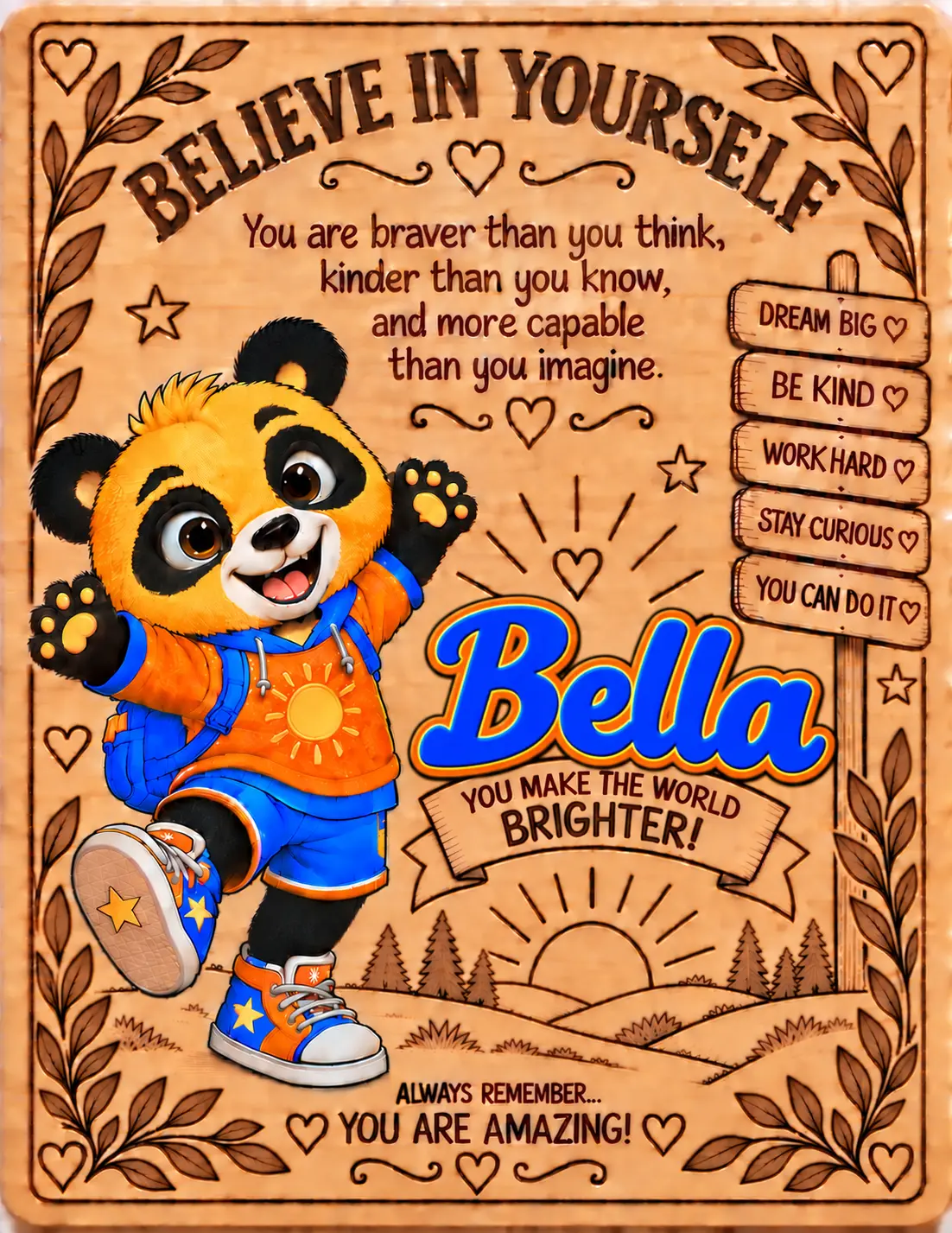 Bella personalized Believe in Yourself name board