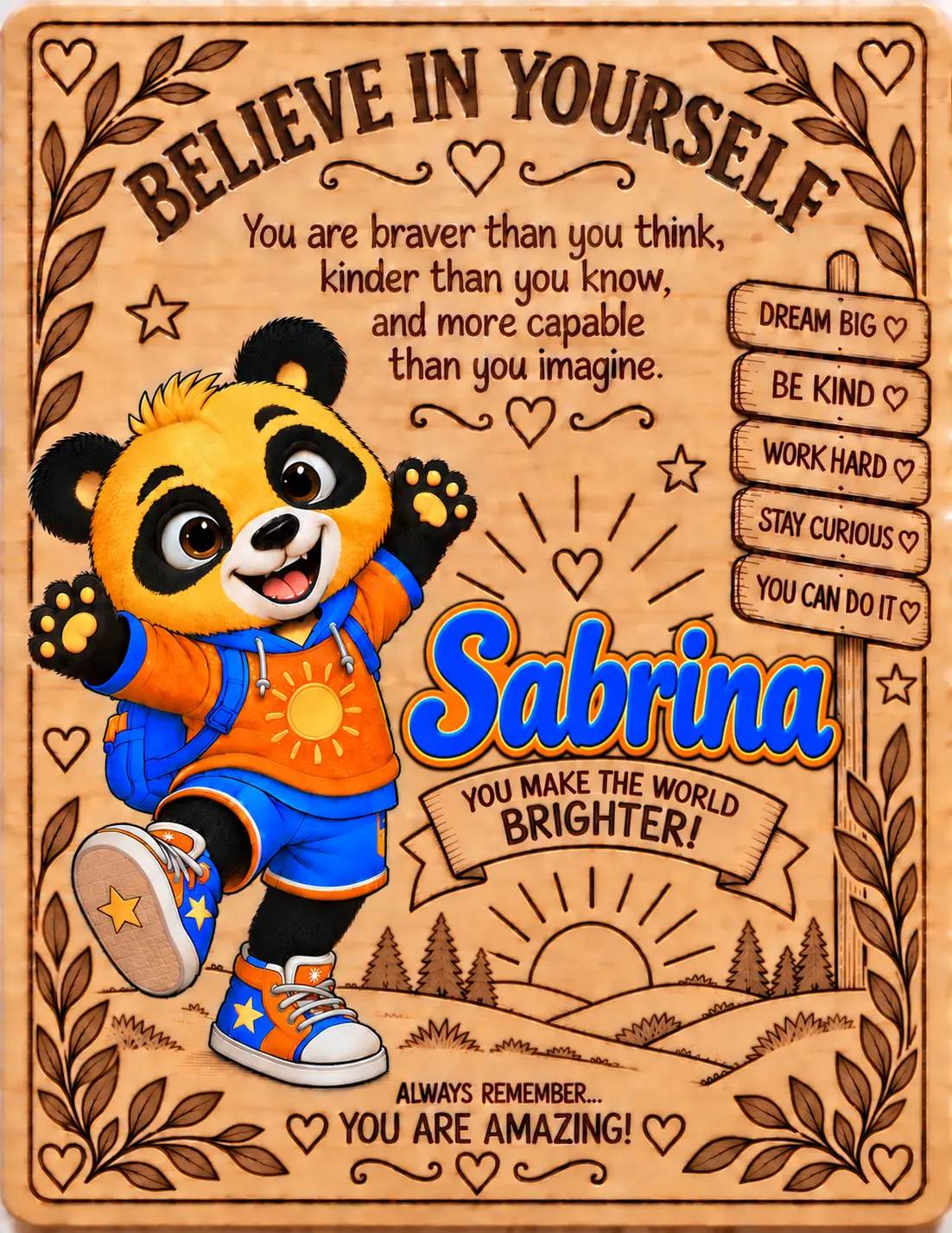 Sabrina personalized Believe in Yourself name board