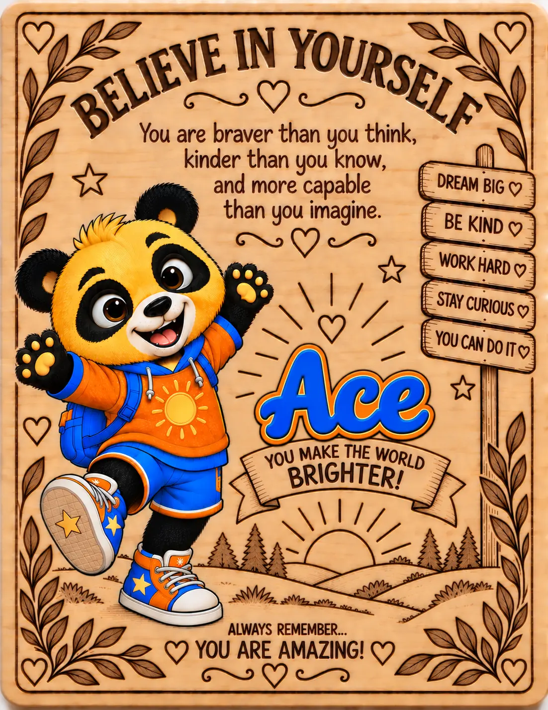 Ace personalized Believe in Yourself name board