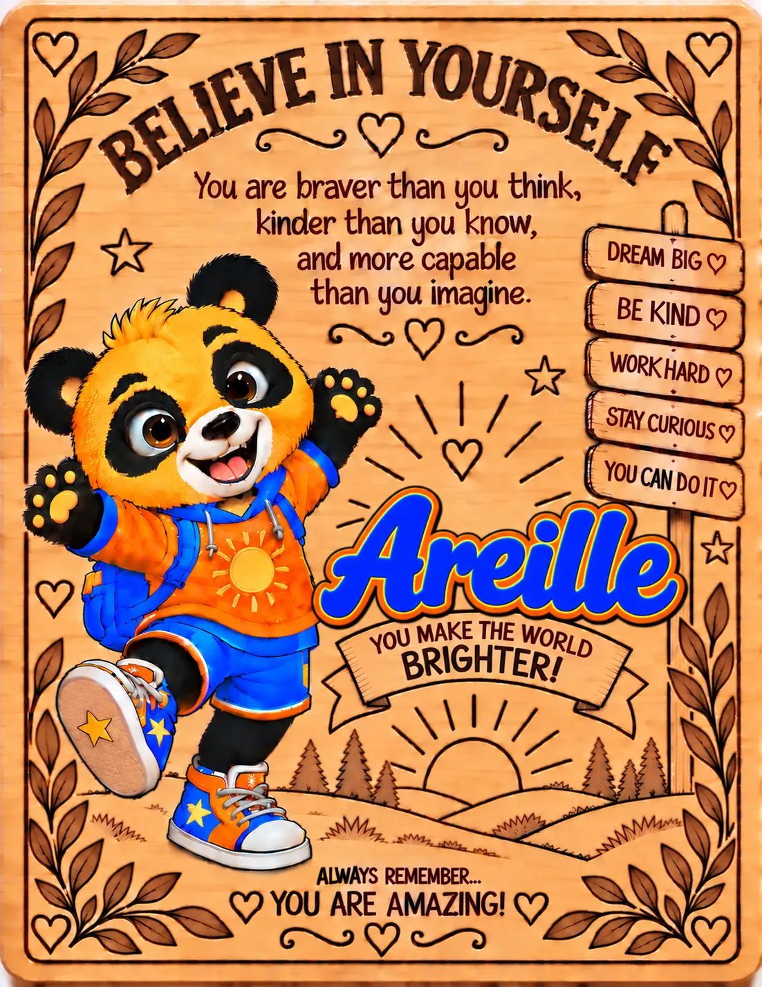 Areille personalized Believe in Yourself name board