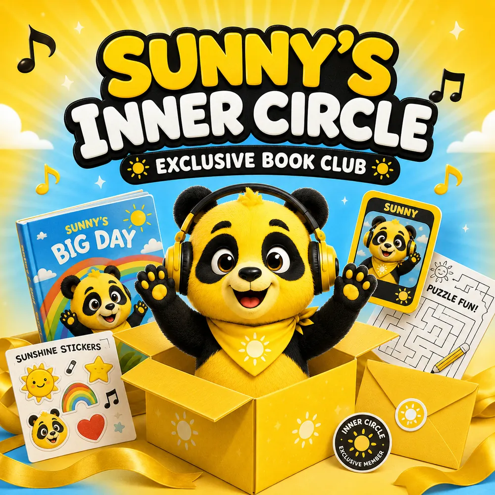 Sunny's Inner Circle exclusive book club box with Sunny the Panda, passport, stickers, and activities